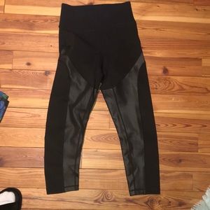 Purity Active Black Faux Leather Paneled Leggings